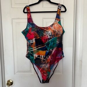 Monif C One Piece Swimsuit Colorful Red Green Size 22
